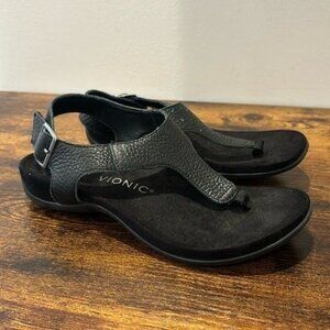 Vionic Terra Sandals Leather Comfort Walking Supportive Staple Buckle Thong 6.5
